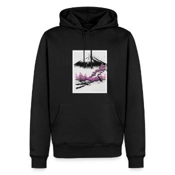 Fantasie Japan Kirschblüte Berge Neon Retro Fabel - Männer Premium Bio Hoodie - Schwarz - Vorne - Nico (187cm)