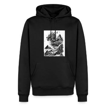 Drachen Japan Kirschblüte Berge Neon Retro Fabel - Männer Premium Bio Hoodie - Schwarz - Vorne - Nico (187cm)