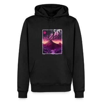 Fantasie Japan Kirschblüte Berge Neon Retro Fabel - Männer Premium Bio Hoodie - Schwarz - Vorne - Nico (187cm)