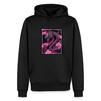 Drachen Japan Kirschblüte Berge Neon Retro Fabel - Männer Premium Bio Hoodie - Schwarz - Vorne - Nico (187cm)