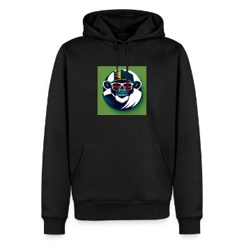 Hyper stylish chimpanzee with glasses and cap - Men’s Premium Organic Hoodie - black - Front - Nico (187cm)