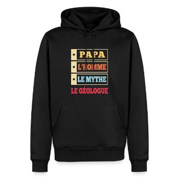 Papa l'homme le mythe le géologue t-shirt - Sweat à capuche Premium bio Homme - noir - Devant - Nico (187cm)