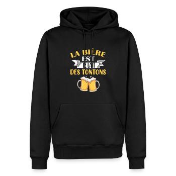 Tonton bière oncle humour idée cadeau apéro - Sweat à capuche Premium bio Homme - noir - Devant - Nico (187cm)