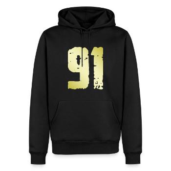 91 Nombre Vintage - Sweat à capuche Premium bio Homme - noir - Devant - Nico (187cm)