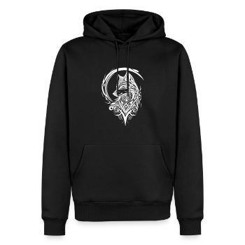 Hübsches Wolfs Portrait Tribal Tattoo Style - Männer Premium Bio Hoodie - Schwarz - Vorne - Nico (187cm)