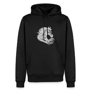 Portrait d’étalon avec une crinière élégante dans le vent - Sweat à capuche Premium bio Homme - noir - Devant - Nico (187cm)