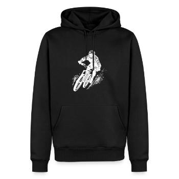 Mountainbiker mit Fahrrad und Helm - Männer Premium Bio Hoodie - Schwarz - Vorne - Nico (187cm)