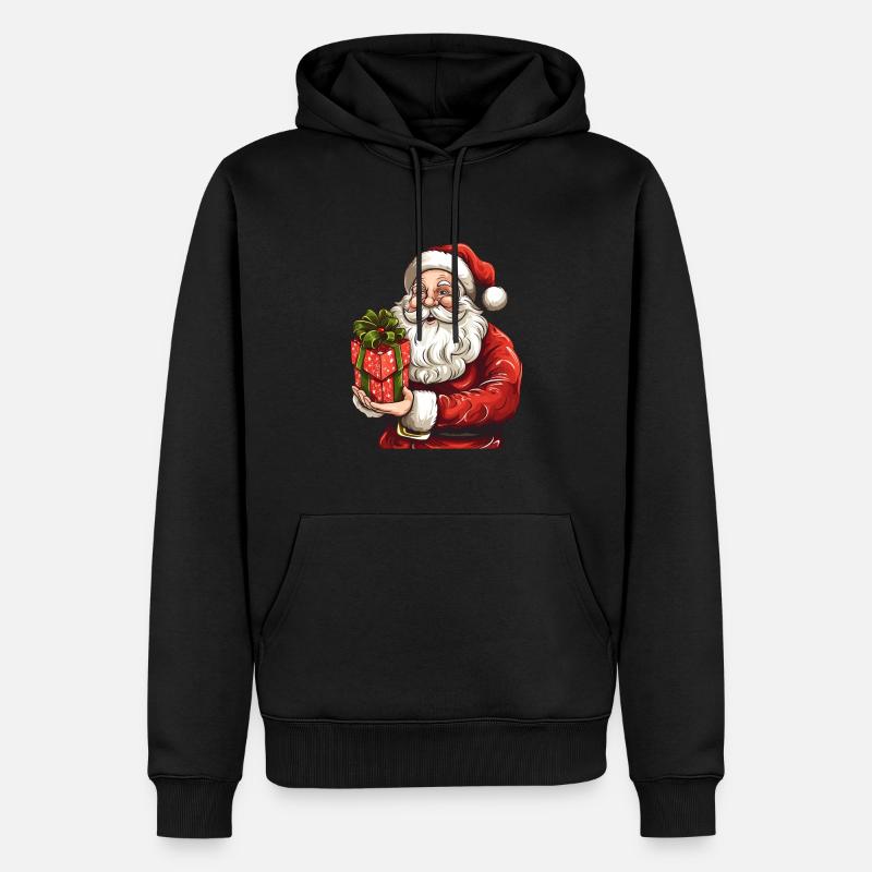 Knuffiger Weihnachtsmann mit Weihnachtsgeschenk - Männer Premium Bio Hoodie - Schwarz