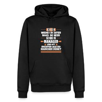 Ni poète ni penseur, mais manager - Sweat à capuche Premium bio Homme - noir - Devant - Nico (187cm)
