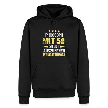 At 50, good-looking philosopher - Men’s Premium Organic Hoodie - black - Front - Nico (187cm)