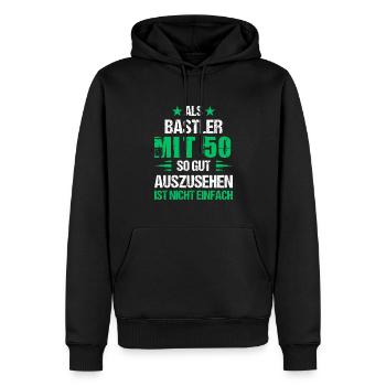 At 50, good-looking hobbyist - Men’s Premium Organic Hoodie - black - Front - Nico (187cm)