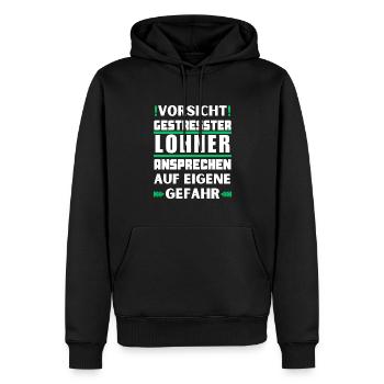 Gestresster Lohner nicht ansprechen! - Männer Premium Bio Hoodie - Schwarz - Vorne - Nico (187cm)