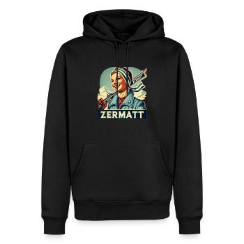 Vintage Zermatt Skiing Retro Winter Sports Design - Men’s Premium Organic Hoodie - black - Front - Nico (187cm)