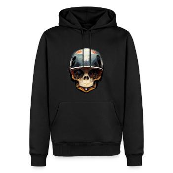 Motorradfahrer Totenkopf - Männer Premium Bio Hoodie - Schwarz - Vorne - Nico (187cm)