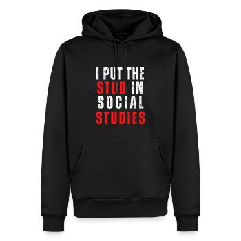 J’ai mis Stud en études sociales - Sweat à capuche Premium bio Homme - noir - Devant - Nico (187cm)