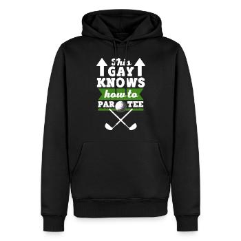 Men Golf T Shirt Design - Men’s Premium Organic Hoodie - black - Front - Nico (187cm)