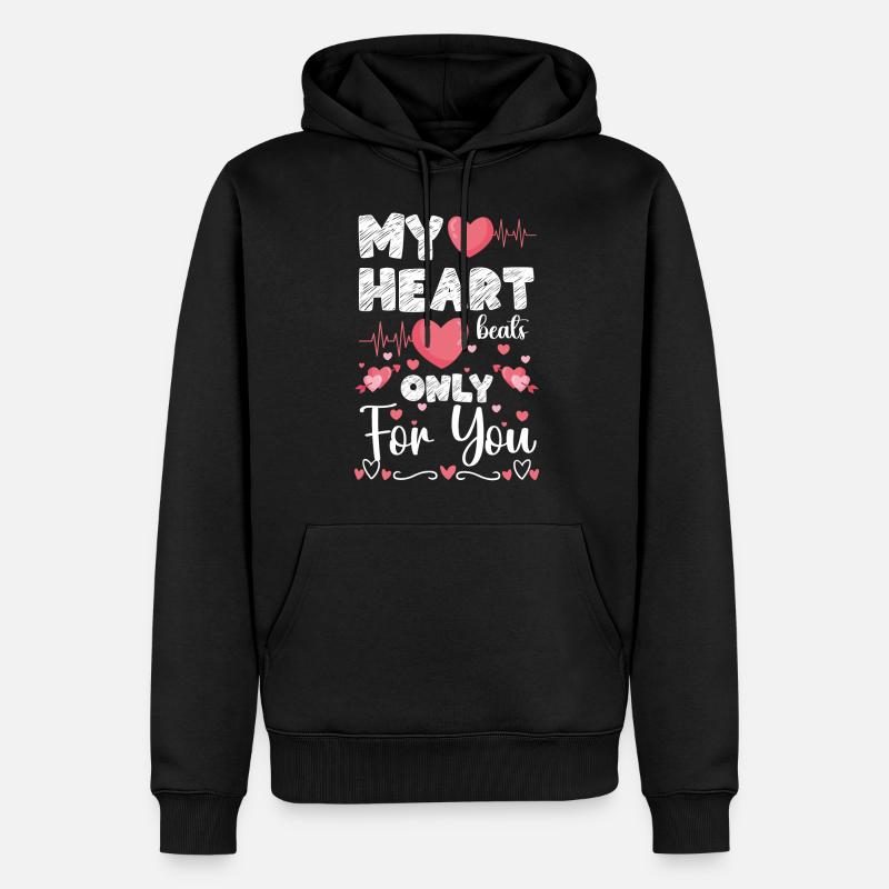 Romantisch Herz Partner - Männer Premium Bio Hoodie - Schwarz