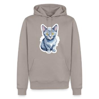 Chat bleu russe Aquarelle - Sweat à capuche Premium bio Homme - taupe - Devant - Nico (187cm)