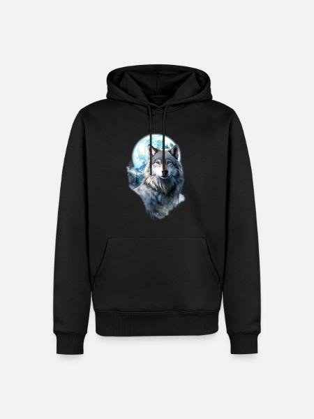 Wolf Mond Wald - Männer Premium Bio Hoodie - Schwarz
