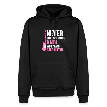 Ne sous-estimez jamais une fille qui joue de la basse - Sweat à capuche Premium bio Homme - noir - Devant - Nico (187cm)
