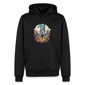 Wandern in der Natur über Wiesen zu den Bergen - Männer Premium Bio Hoodie - Schwarz - Vorne - Nico (187cm)