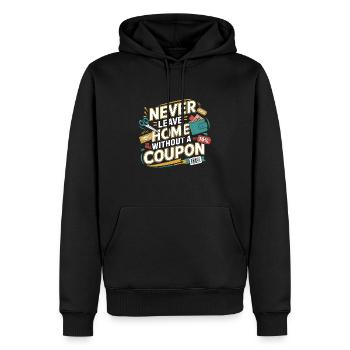 Verlassen Sie nie das Haus ohne einen Coupon Couponer Speichern - Männer Premium Bio Hoodie - Schwarz - Vorne - Nico (187cm)