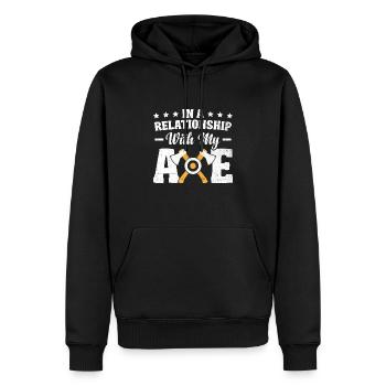 In einer Beziehung Mit Meinem Axtwerfenden Beil - Männer Premium Bio Hoodie - Schwarz - Vorne - Nico (187cm)