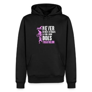 Ne sous-estimez jamais une fille qui fait du triathlon - Sweat à capuche Premium bio Homme - noir - Devant - Nico (187cm)