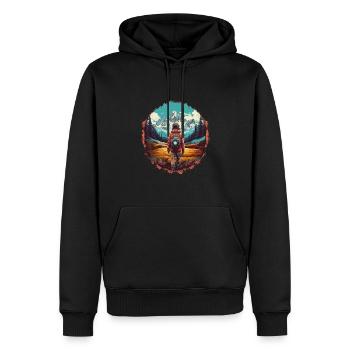 Wandern in den Bergen und frischer Bergluft - Männer Premium Bio Hoodie - Schwarz - Vorne - Nico (187cm)