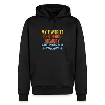 Meine liebste Kindheitserinnerung ist, dass ich keine Rechnungen bezahlen muss - Männer Premium Bio Hoodie - Schwarz - Vorne - Nico (187cm)