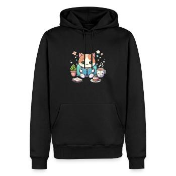 Chat Livre Lecture Café Amoureux Livres Rat de Bibliothèque - Sweat à capuche Premium bio Homme - noir - Devant - Nico (187cm)