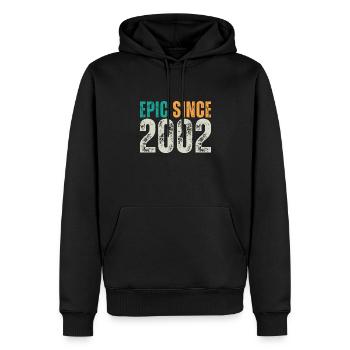 Epic depuis 2002 - Dicton d’anniversaire rétro - Sweat à capuche Premium bio Homme - noir - Devant - Nico (187cm)