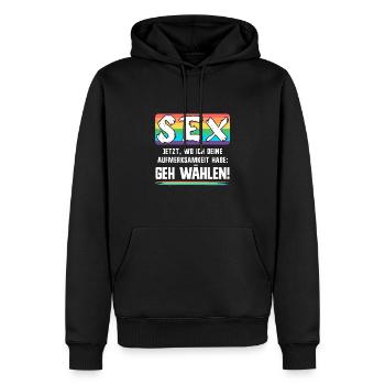 Wahl 2025 Spruch Bundestagswahl Aufruf Geh wählen! - Männer Premium Bio Hoodie - Schwarz - Vorne - Nico (187cm)