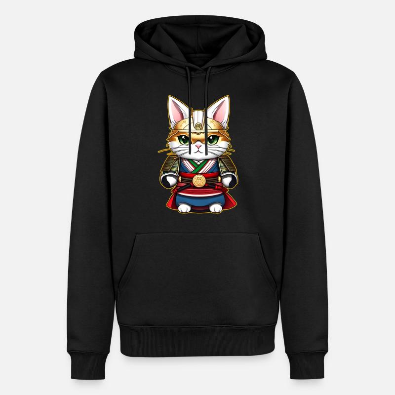 Niedliche Samurai Katze - Männer Premium Bio Hoodie - Schwarz