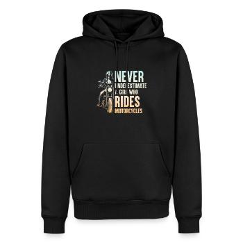 Unterschätze niemals ein Mädchen, das Motorräder fährt B - Männer Premium Bio Hoodie - Schwarz - Vorne - Nico (187cm)