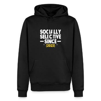 Socialement sélectif depuis 2025 Dictons - Sweat à capuche Premium bio Homme - noir - Devant - Nico (187cm)
