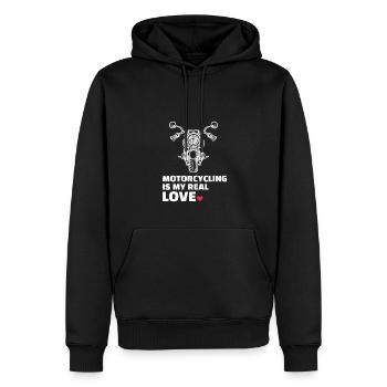 J’adore la moto - Sweat à capuche Premium bio Homme - noir - Devant - Nico (187cm)