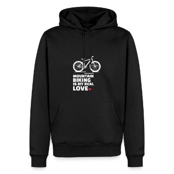 J’adore le VTT - Sweat à capuche Premium bio Homme - noir - Devant - Nico (187cm)