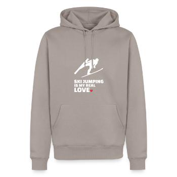 I love ski jumping - Men’s Premium Organic Hoodie - taupe - Front - Nico (187cm)