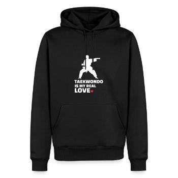 J’adore le Taekwondo - Sweat à capuche Premium bio Homme - noir - Devant - Nico (187cm)