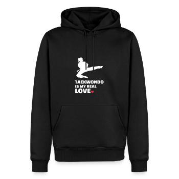 J’adore le Taekwondo - Sweat à capuche Premium bio Homme - noir - Devant - Nico (187cm)