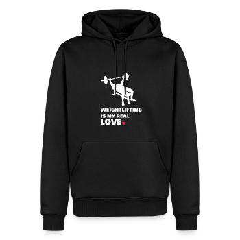 J’adore l’haltérophilie - Sweat à capuche Premium bio Homme - noir - Devant - Nico (187cm)