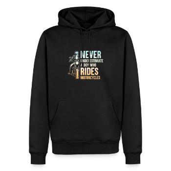 Unterschätzen Sie niemals einen Jungen, der Motorrad fährt Bi - Männer Premium Bio Hoodie - Schwarz - Vorne - Nico (187cm)