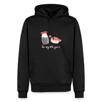 Sauce soja Sushi Love Valentine’s Day Couple Crevette - Sweat à capuche Premium bio Homme - noir - Devant - Nico (187cm)