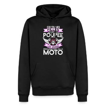 "Les princesses moto" t-shirt humour moto - Sweat à capuche Premium bio Homme - noir - Devant - Nico (187cm)