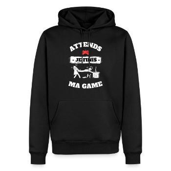 Attend je finis ma game - Sweat à capuche Premium bio Homme - noir - Devant - Nico (187cm)