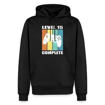 Level 15 Complete - Chemise d’anniversaire - Sweat à capuche Premium bio Homme - noir - Devant - Nico (187cm)