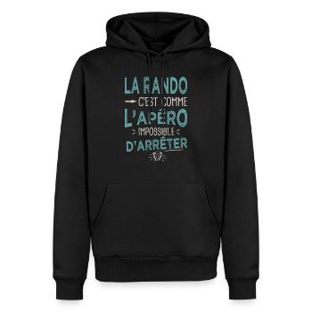 Le Rando c'est comme l'apéro Humour randonnée - Sweat à capuche Premium bio Homme - noir - Devant - Nico (187cm)
