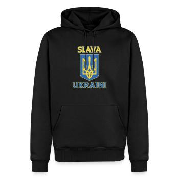Slava Ukraini Wappen Grunge - Männer Premium Bio Hoodie - Schwarz - Vorne - Nico (187cm)