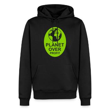 planet over profit quote - Men’s Premium Organic Hoodie - black - Front - Nico (187cm)